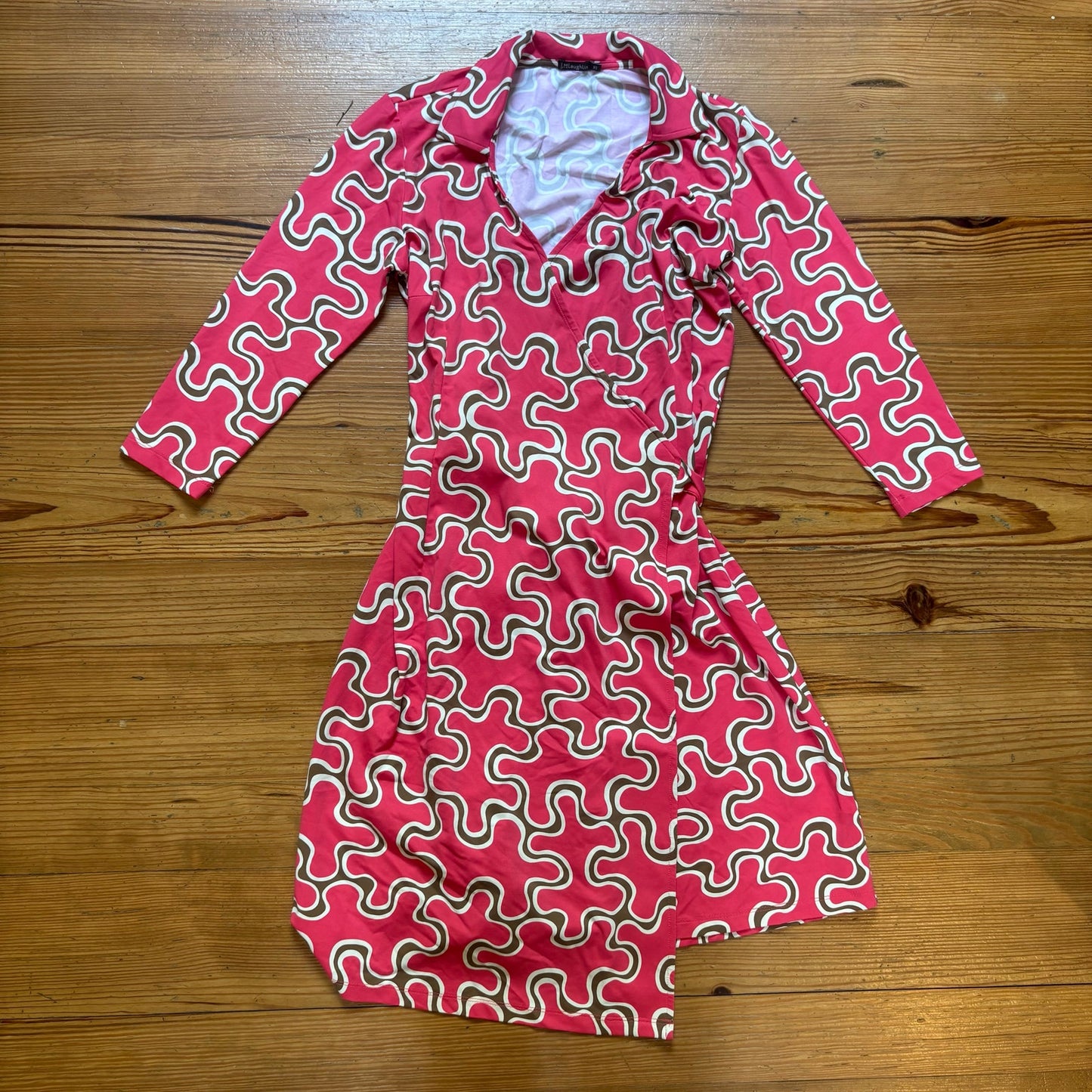 J. McLaughlin pink brown wave collar long sleeve wrap dress SIZE XS
