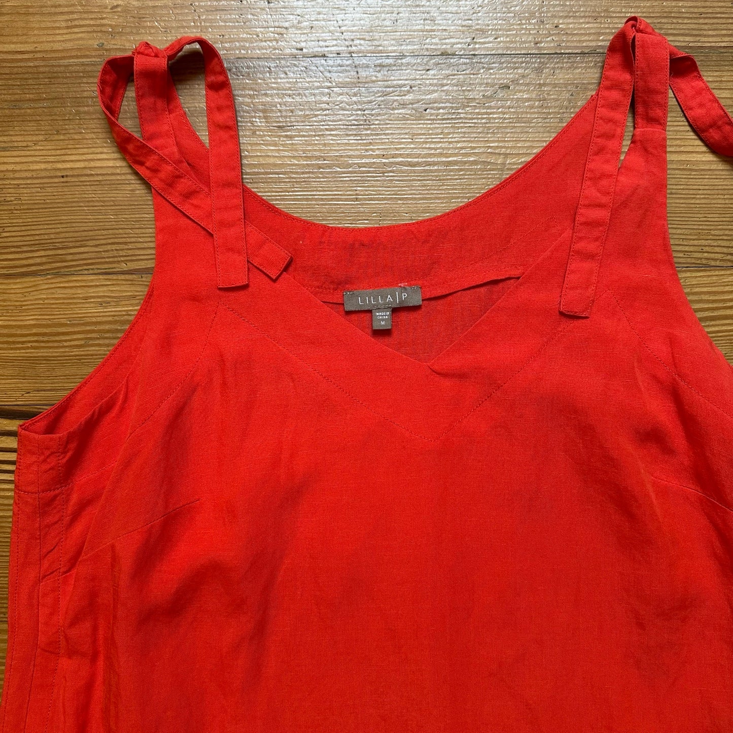 Lilla P red linen tencel overall midi dress SIZE M