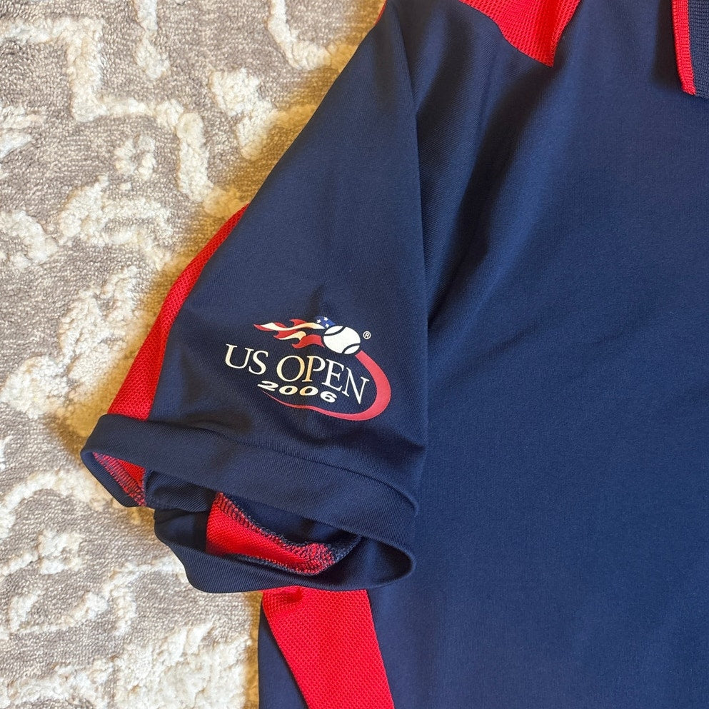 Ralph Lauren US Open 06' navy blue red short sleeve mens snap polo shirt SIZE L
