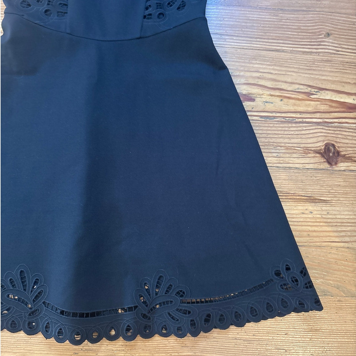Ted Baker Verony black eyelet cutout fit flare mini dress SIZE 6