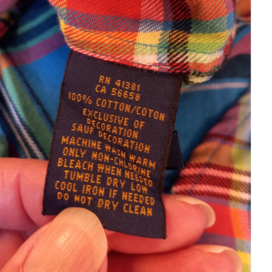 Ralph Lauren blue colorful plaid long sleeve womens button up shirt SIZE 8
