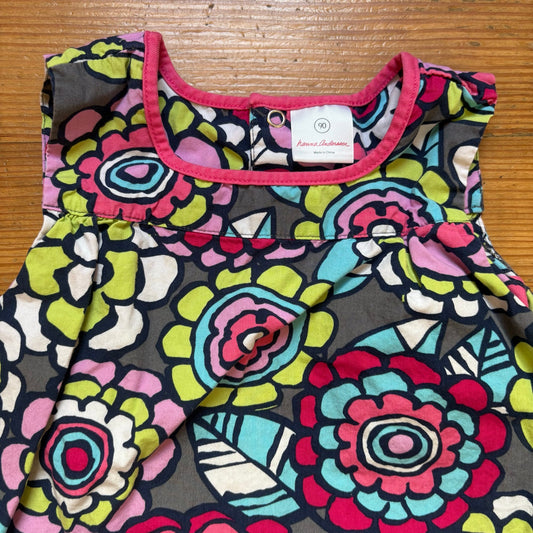 Hanna Andersson pink gray floral sleeveless cotton dress SIZE 2T