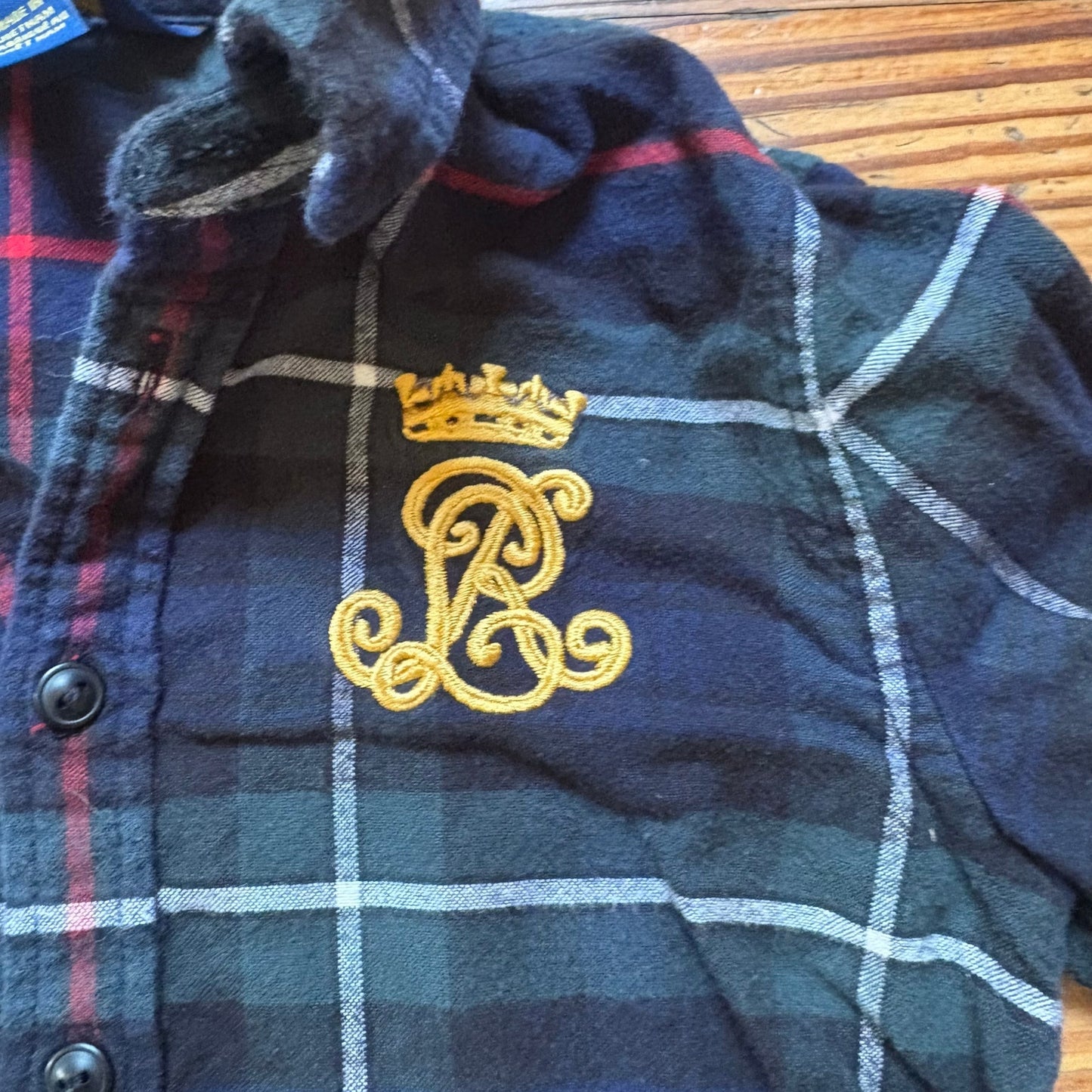 Polo Ralph Lauren blue plaid embroidered long sleeve peplum girls top SIZE 6