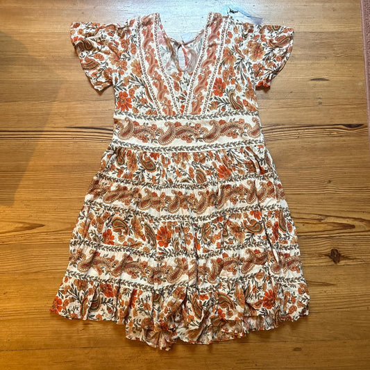 BILA orange floral short flutter sleeve dress SIZE S