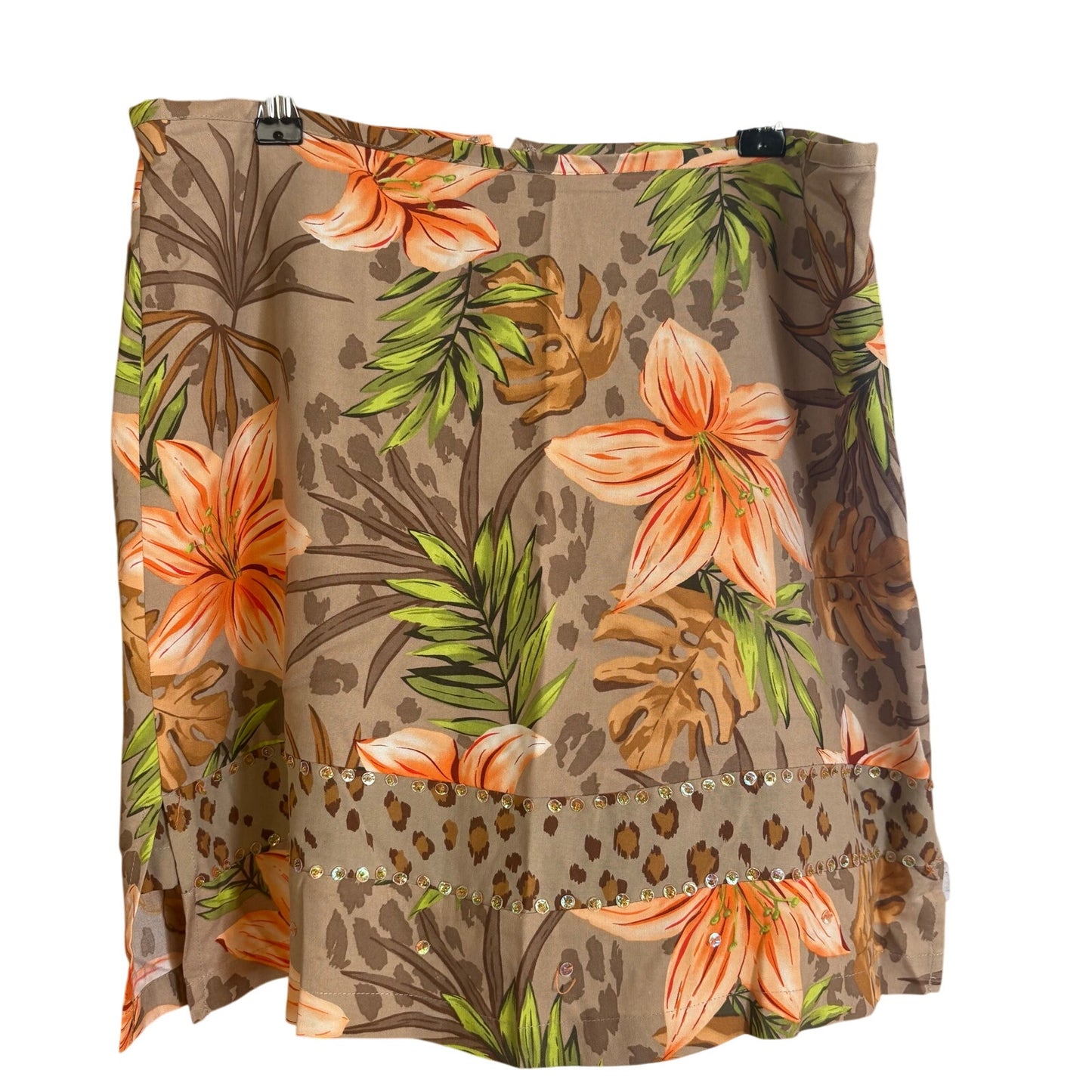 Bamboo Traders light brown floral sequin silk mini skirt SIZE 8