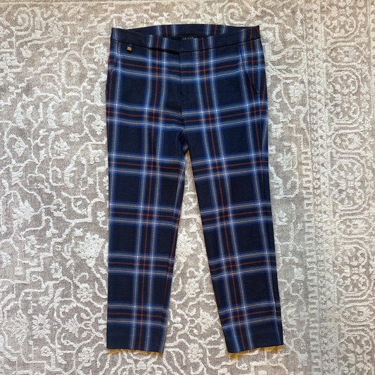 Ralph Lauren blue stretch plaid ponte straight cropped trouser pants SIZE S