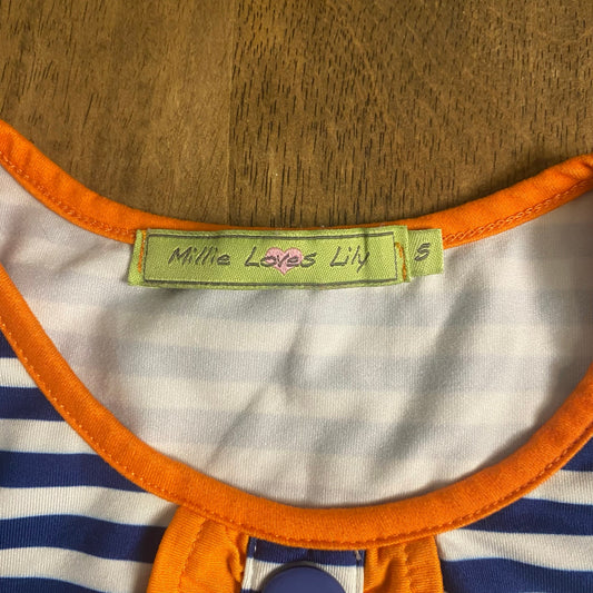 Millie Loves Lily blue white striped long sleeve ruffle fall pumpkin top SIZE 5