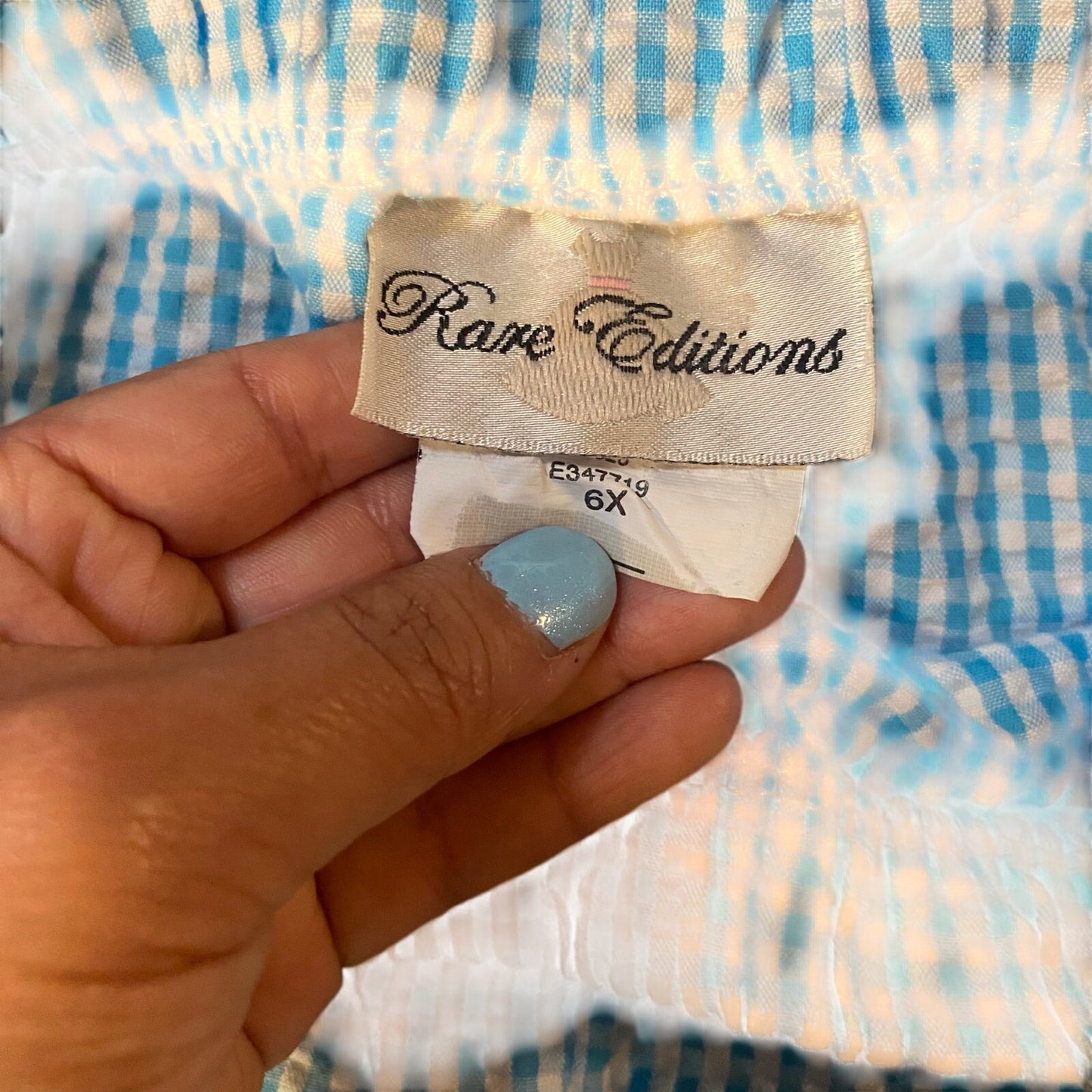 Rare Editions blue gingham ice cream embroidered tank shirt pant set SIZE 6