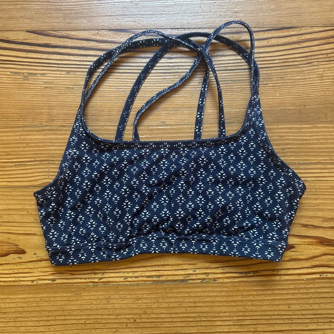Athleta dark navy blue white western geometric strappy sports bra SIZE S