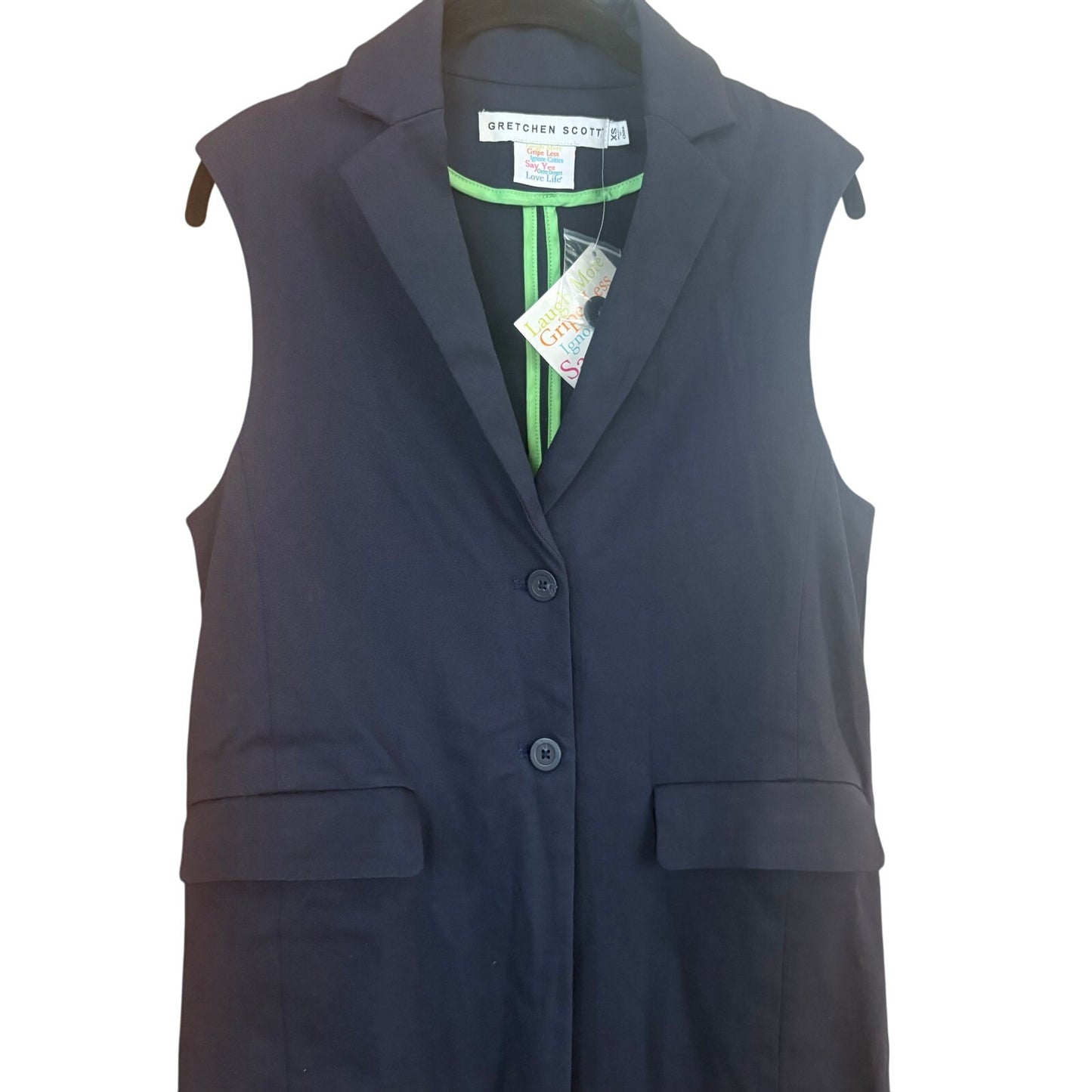NWT Gretchen Scott Banker's dark blue sleeveless long vest SIZE XS