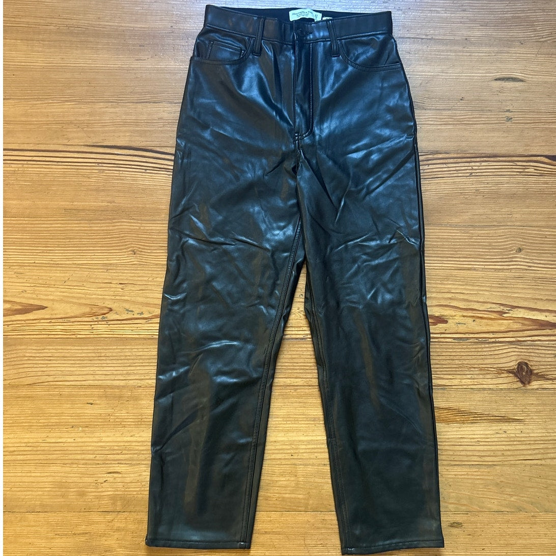 Abercrombie & Fitch black faux leather high rise straight leg pants SIZE 4