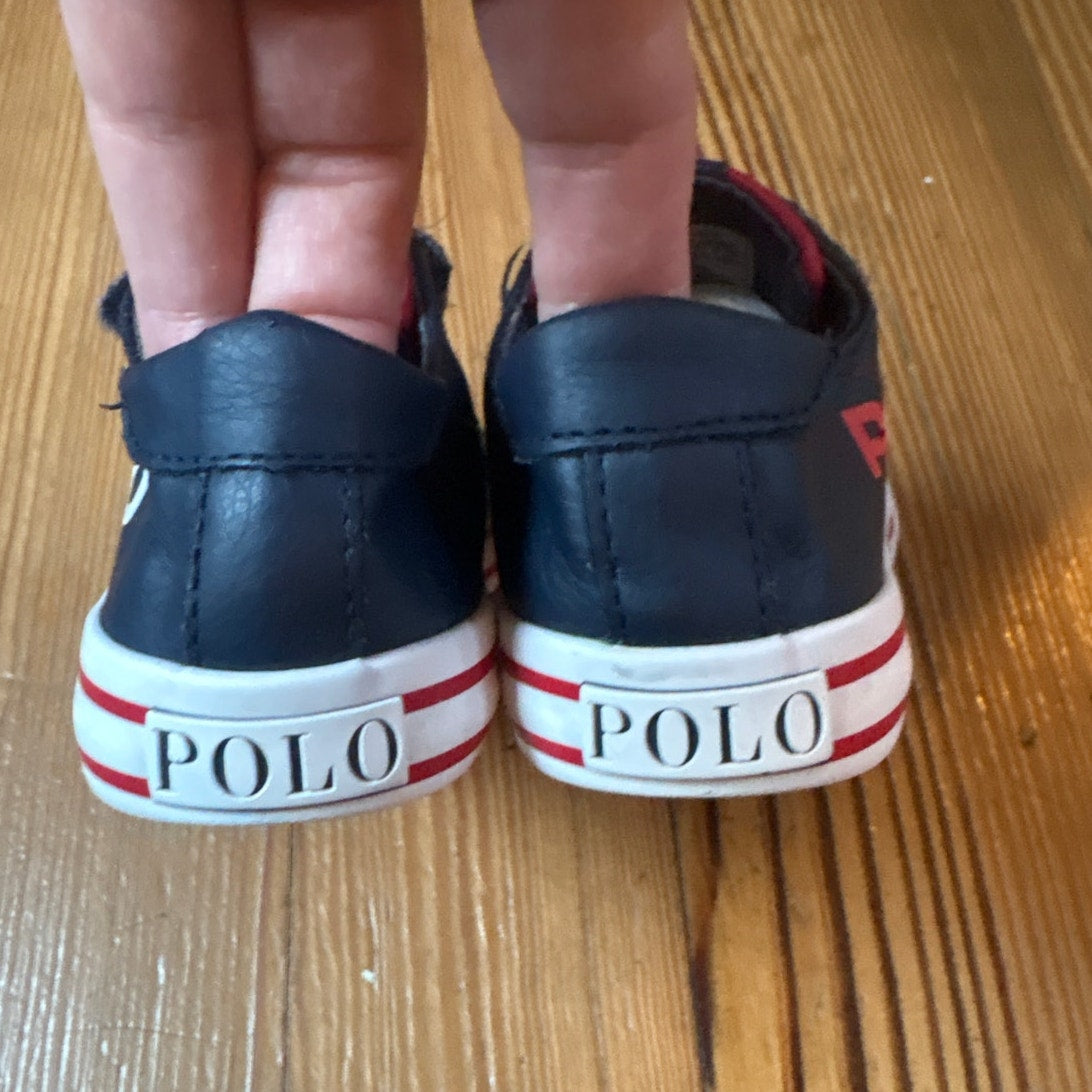 Polo Ralph Lauren blue leather elastic lace velkro toddler sneakers SIZE 8