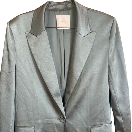 MNG light blue satin one button padded shoulder blazer SIZE M