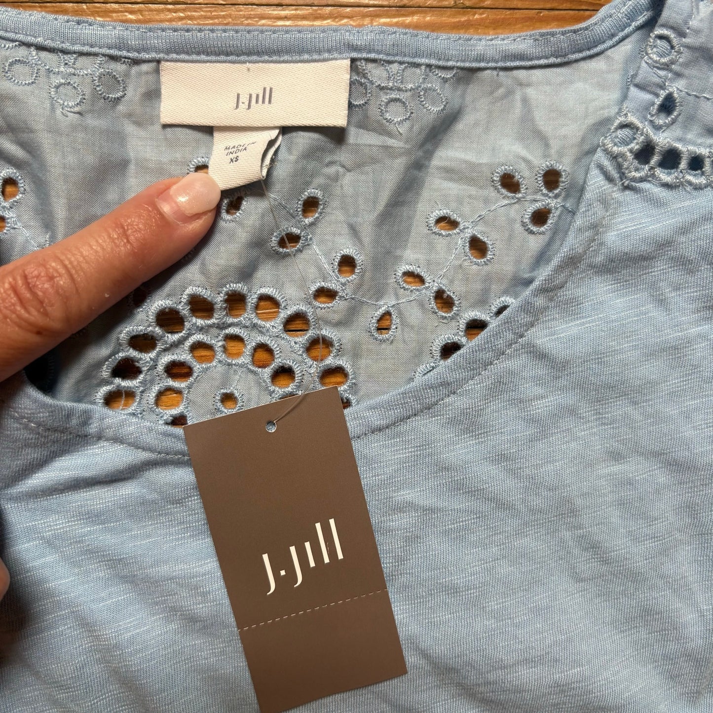 NWT J.Jill light blue eyelet quarter sleeve cotton tunic shirt SIZE XS