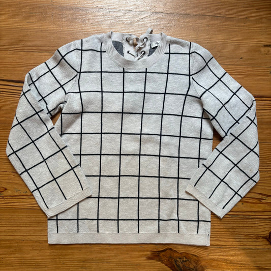 Madewell gray black checkered long sleeve crew lace back sweater SIZE XXS