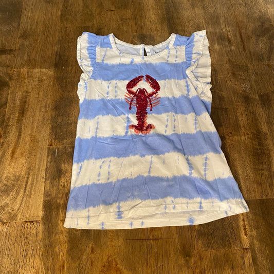 Crown & Ivy blue white striped sequin lobster ruffle cap sleeve shirt SIZE S