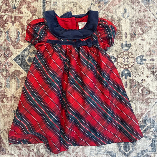Max Studio red Christmas plaid blue velvet collar short sleeve dress SIZE 24M
