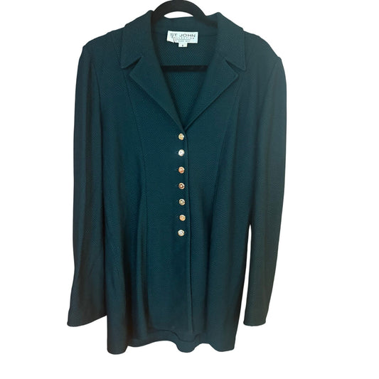 St. John dark emerald knit green gold toned buttons womens blazer SIZE 8