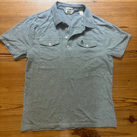 Original Penguin gray cotton henley short sleeve double pocket polo shirt SIZE M