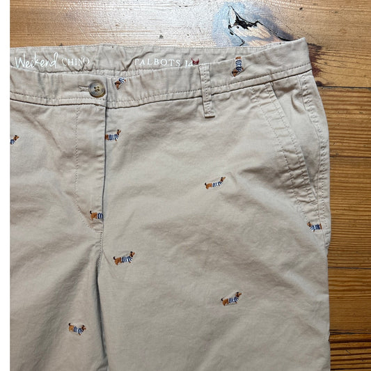 Talbots beige Weekend Chino dachshund embroidered pants SIZE 14