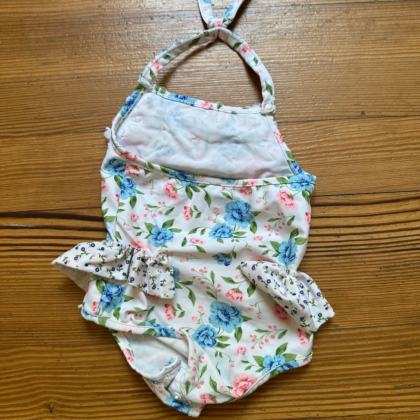 Mudpie Baby white floral halter ruffle one piece swimsuit SIZE 12M