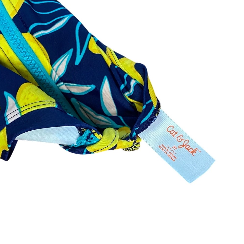 Cat & Jack navy blue lemon print rash guard one piece swimsuit SIZE 3T