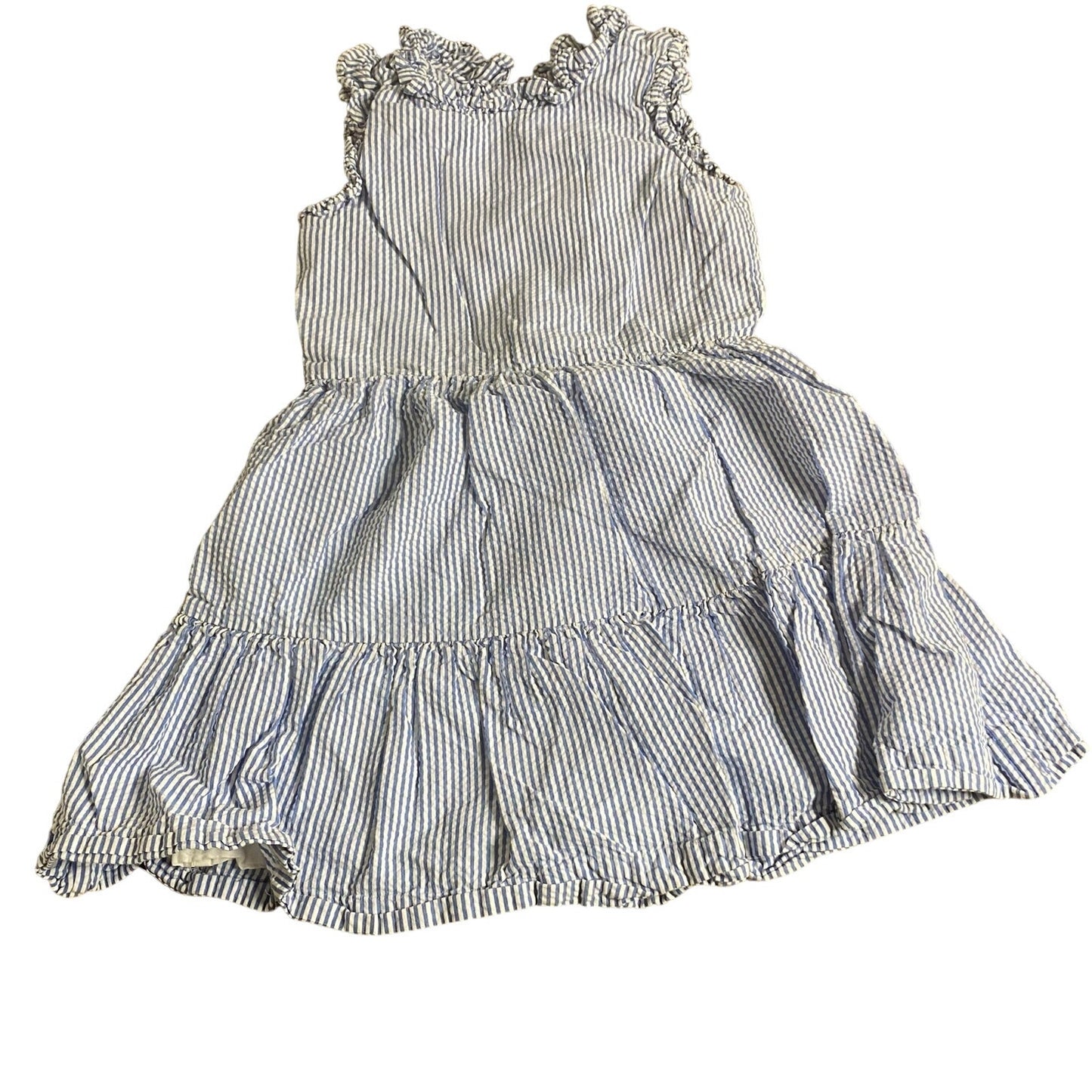 Polo Ralph Lauren blue seersucker sleeveless ruffle collar tiered dress SIZE 5