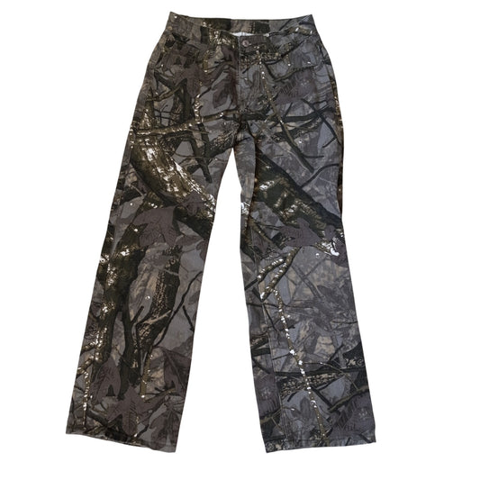 Shein gray green camo mid rise straight leg jean pants SIZE 4