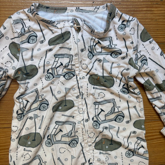 Caden Lane cream golf graphic full zip bamboo footed baby pajamas SIZE 3-6M