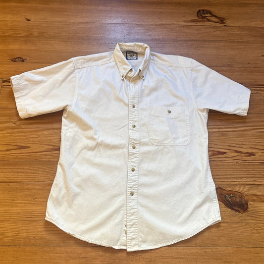 Lee Denim Collection cream heavy cotton short sleeve button up shirt SIZE M