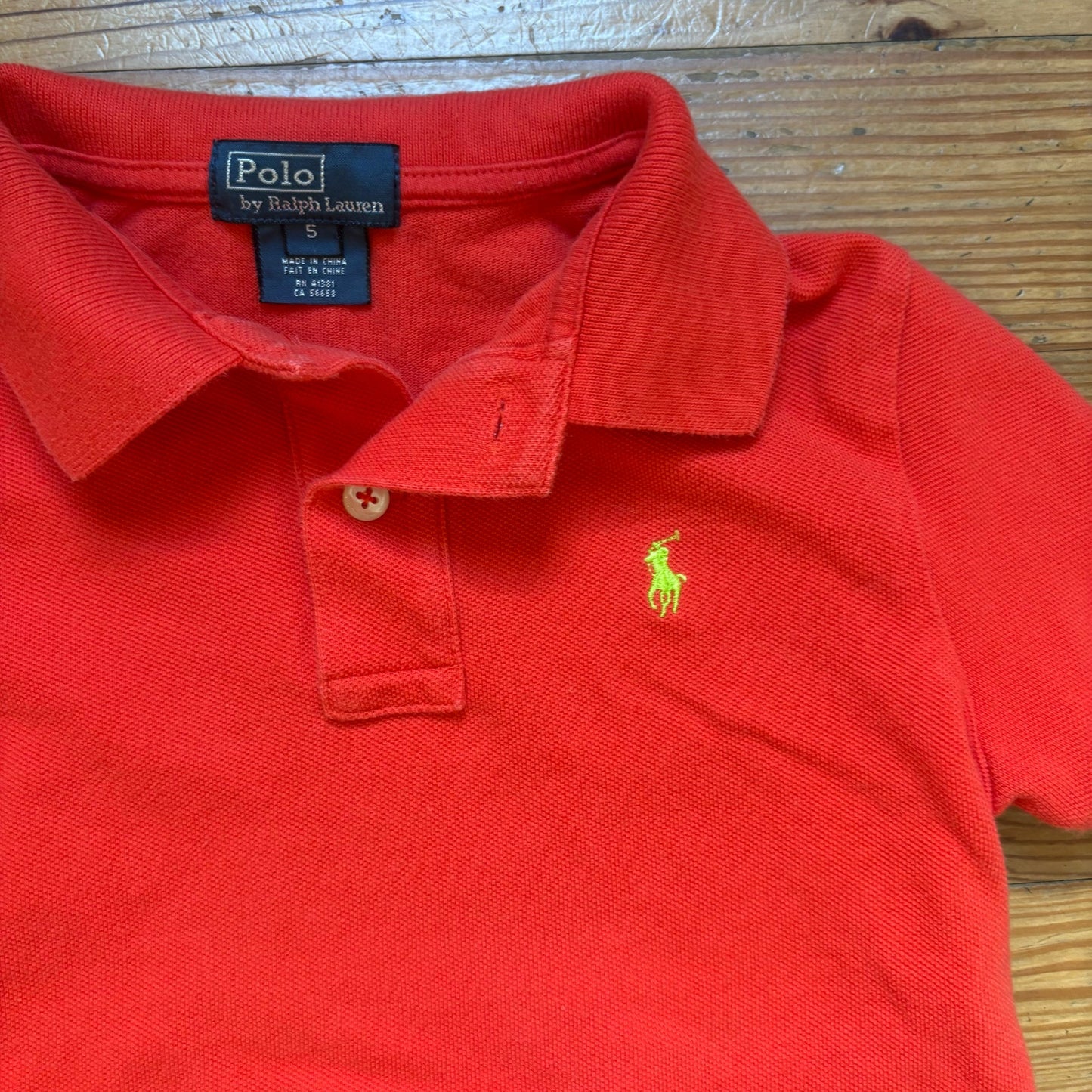 Polo Ralph Lauren red lime green pony short sleeve cotton polo shirt SIZE 5