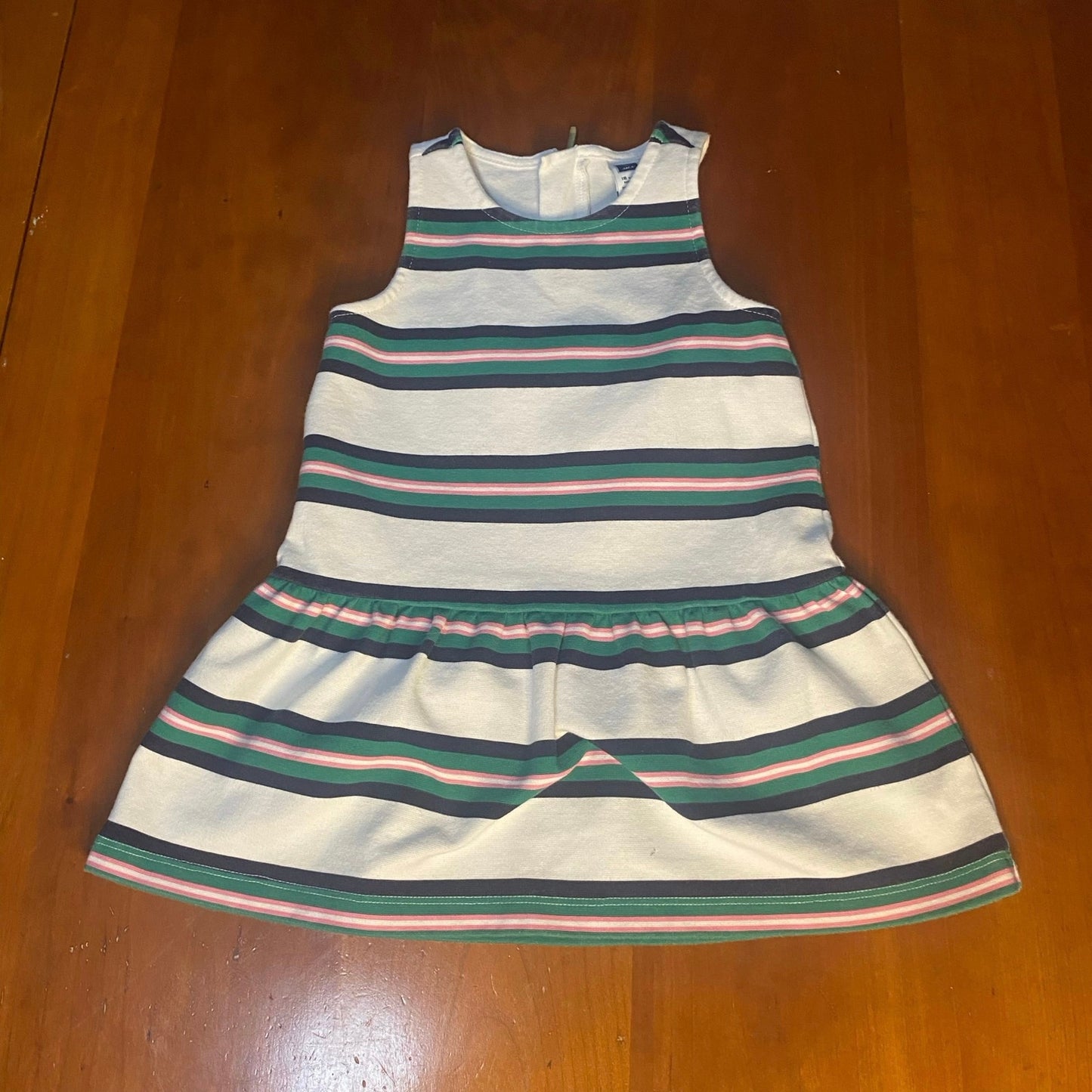 Janie and Jack white green striped sleeveless racer bow back dress SIZE 18-24M