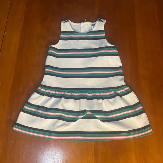 Janie and Jack white green striped sleeveless racer bow back dress SIZE 18-24M