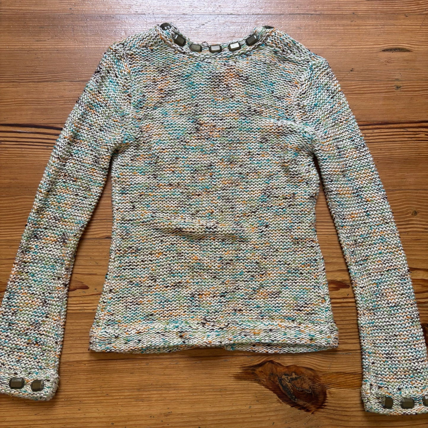 BCBGMAXAZRIA colorful loose knit studded snap cardigan sweater SIZE M