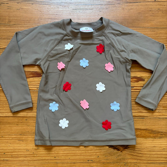 Hanna Andersson gray floral long sleeve rash guard swim top SIZE 3