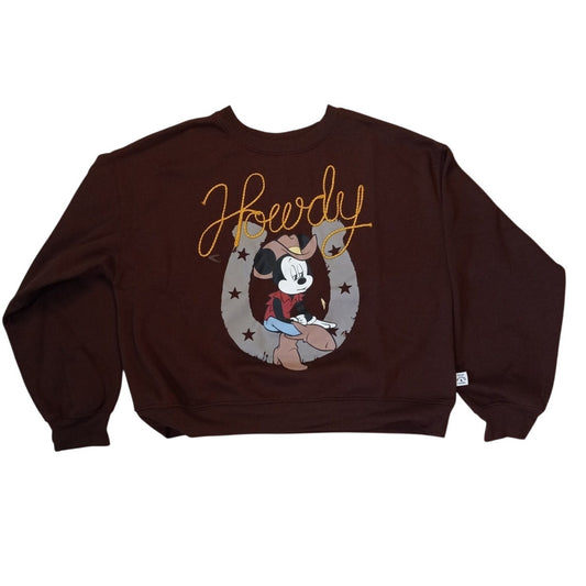 Disney Mickey Mouse cowboy pullover crew cropped sweatshirt SIZE M