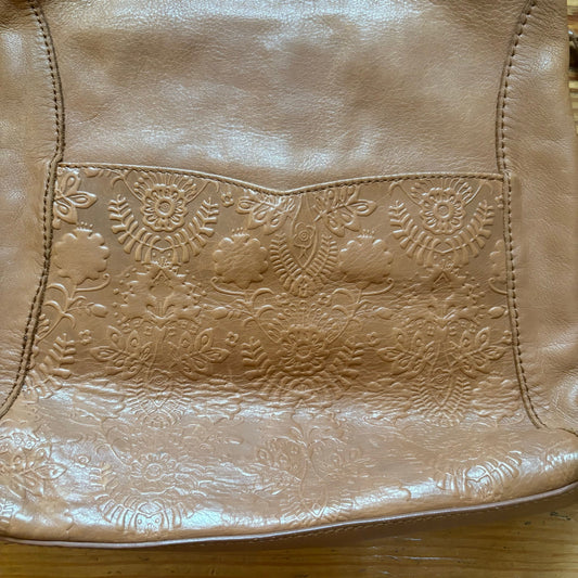 The Sak light brown leather floral embossed shoulder bag