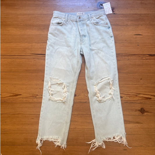 NWT Free People paradise blue light wash distressed knees cropped jeans SIZE 27