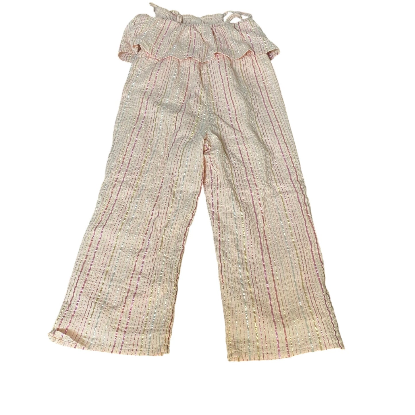 Crewcuts light pink white striped metallic threading wide leg jumpsuit SIZE 6