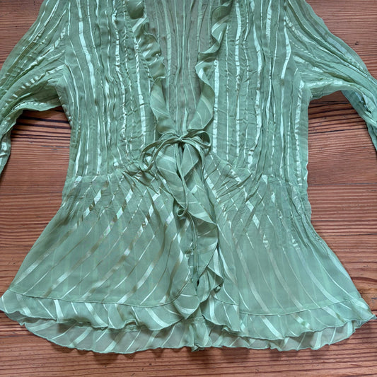Elementz green sheer ruffle y2k tie front blouse top SIZE L