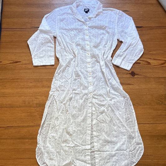 Lands' End white eyelet long sleeve midi dress swimsuit coverup SIZE XL