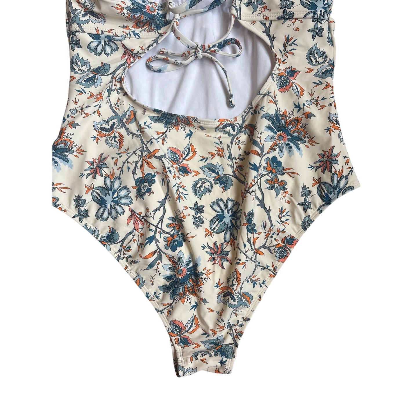 Cupshe beige blue floral plunge open back cheeky one piece swimsuit SIZE M