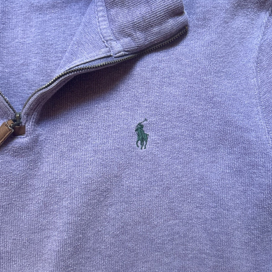 Polo Ralph Lauren light purple green pony quarter zip mens sweater SIZE XL