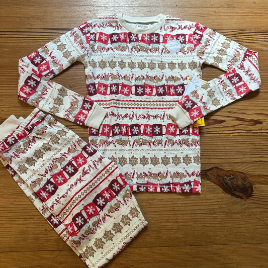 NWT Burt's Bees red beige Christmas cookie long sleeve pant pajama set SIZE 12