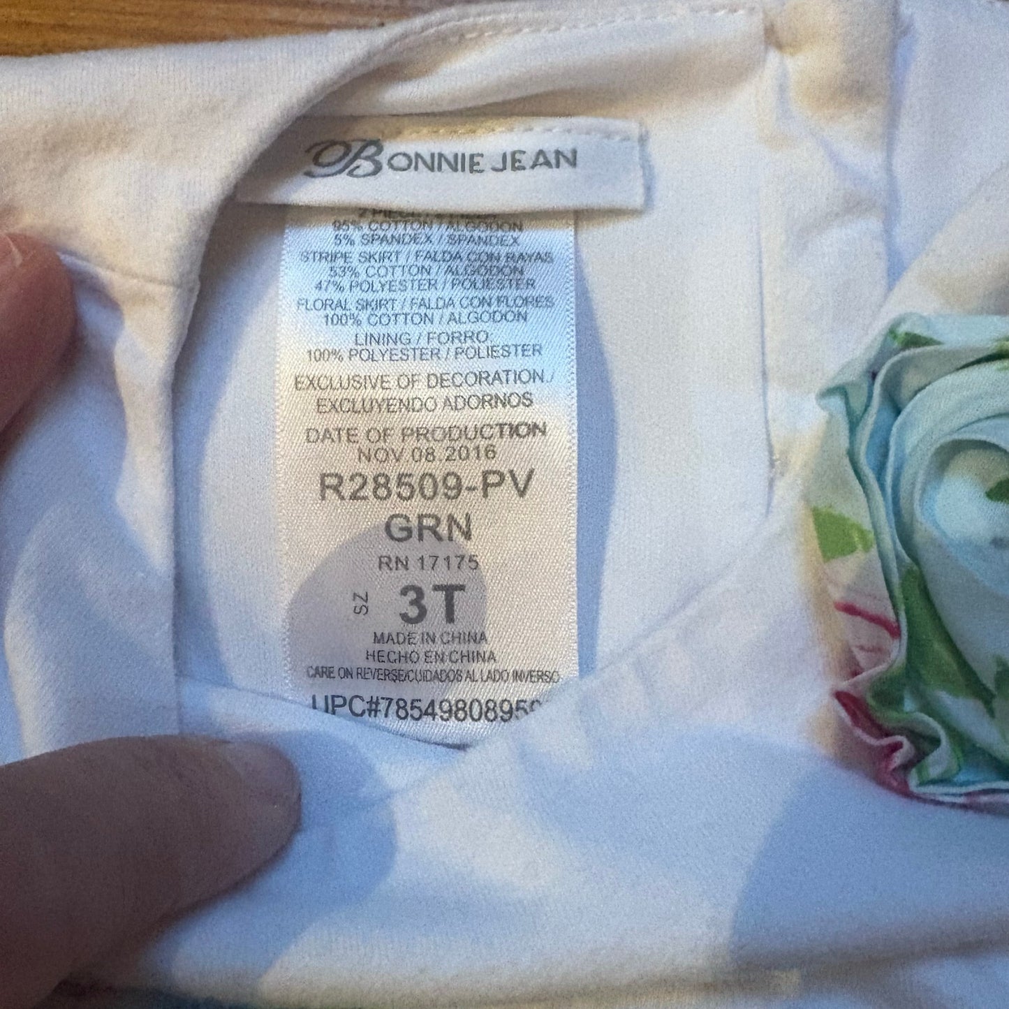 Bonnie Jean white pastel green floral sleeveless toddler dress SIZE 3T
