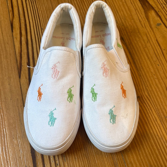 Polo Ralph Lauren white colorful embroidered pony slip on women's sneakers SIZE 5