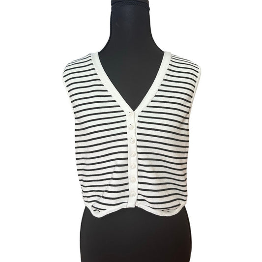 Atelier white black striped cropped button front vest SIZE XL