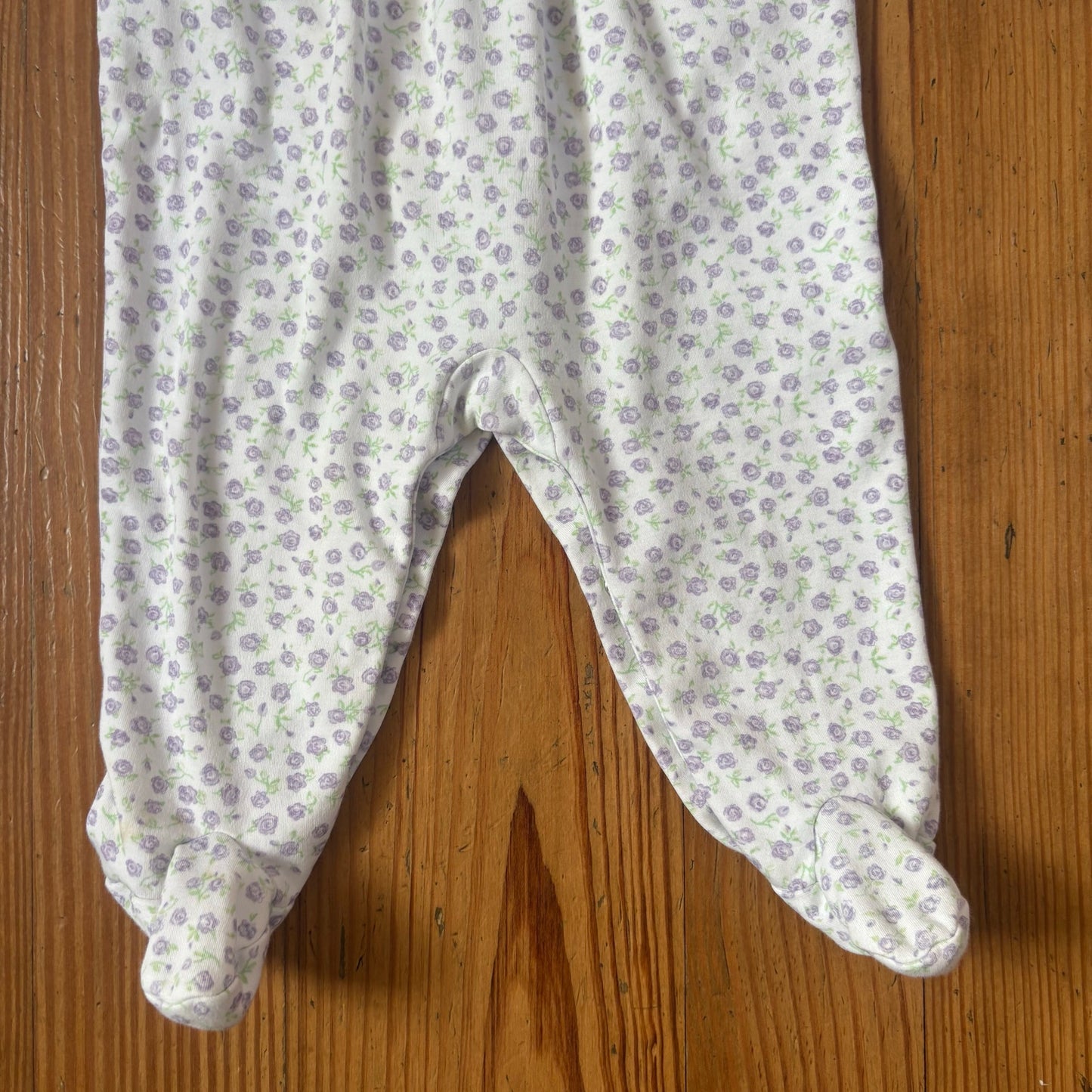 Kissy Kissy white purple floral smocked pima footed bodysuit SIZE 6-9M