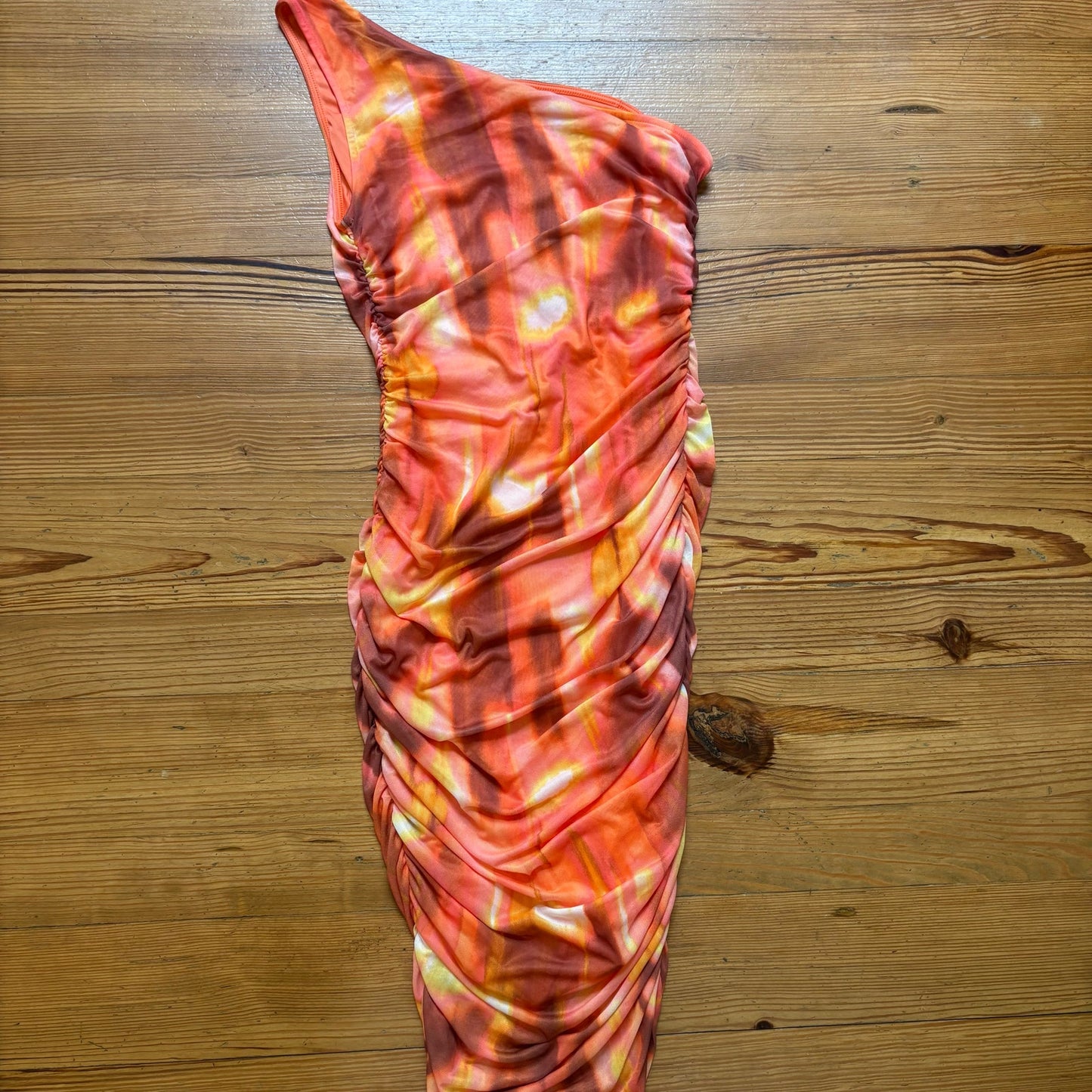 NWT Fashion Nova orange mesh sheer midi one shoulder dress SIZE XL