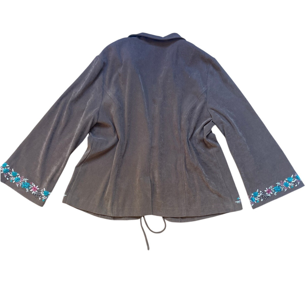 Venezia faux suede leather embroidered bell sleeve tie front jacket SIZE 22